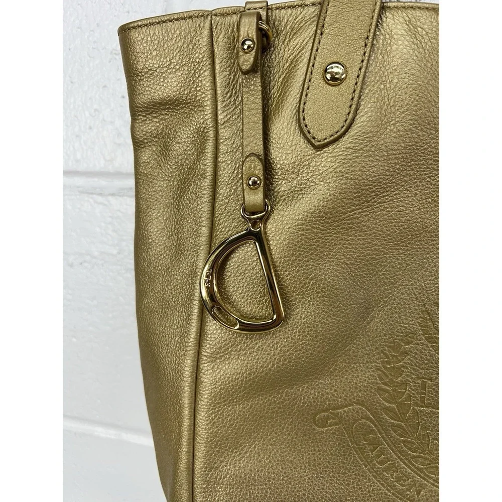 Lauren Ralph Lauren Metallic Gold Magnetic Closure Leather Tote Shoulder Bag‎